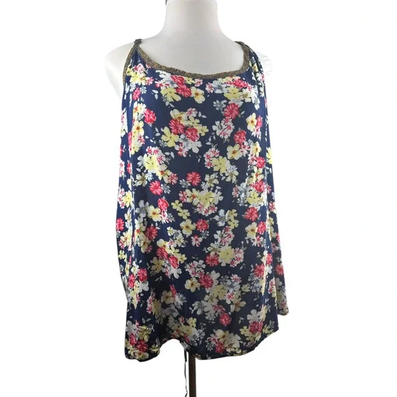 Torrid Lace Back Cami Top Navy Blue Multi-Colored Floral Print Plus Size 5 5X - Picture 15 of 16